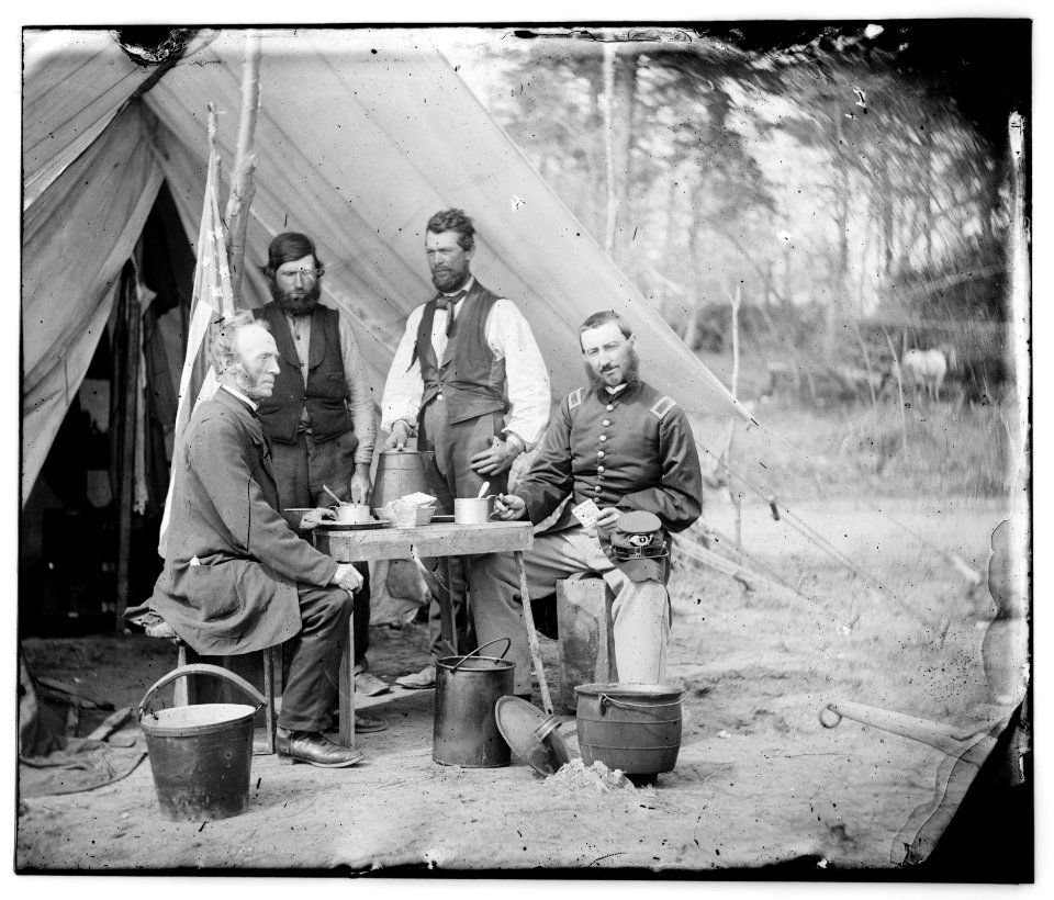 Yorktown, Va., vicinity. Group before the photographic tent at Camp Winfield Scott LOC cwpb.00991