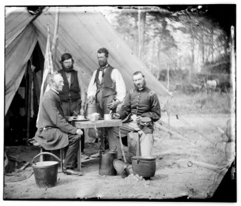 Yorktown, Va., vicinity. Group before the photographic tent at Camp Winfield Scott LOC cwpb.00991