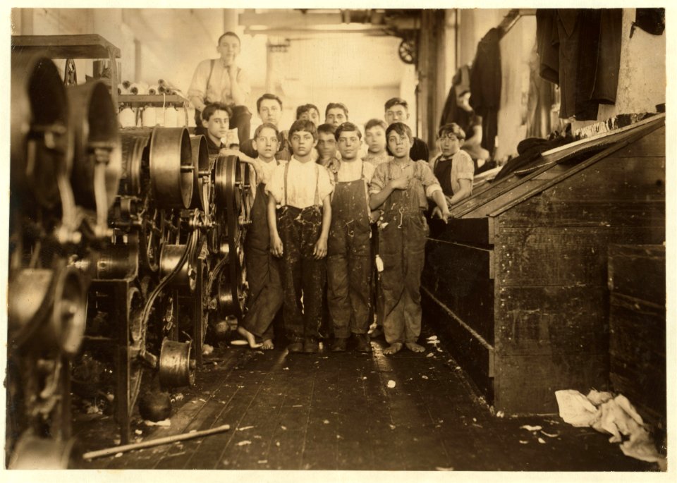 Young doffer and spinner boys in Seaconnet Mill. The youngest are Manuel Perry, 111 Pitman St. John E. Mello, 229 Alden St. Manuel Louis. None of these could write their own names. The last LOC cph.3a21306