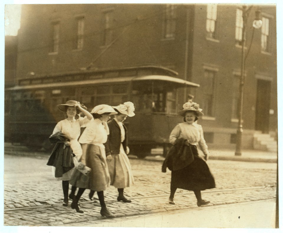 Young girls going home from Brown's Shoe factory (Washington & 18 th Sts.) at close of day. LOC nclc.04647