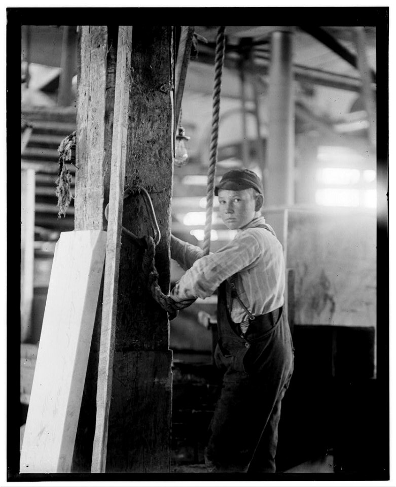 Young boy running machine in Vermont Marble Co., Centre Rutland, Vt. LOC nclc.05284