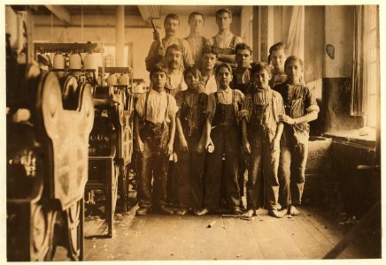 Young doffer and spinner boys in Seaconnet Mill. The youngest are Manuel Perry, 111 Pitman St. John E. Mello, 229 Alden St. Manuel Louis. None of these could write their own names. The last LOC nclc.02500