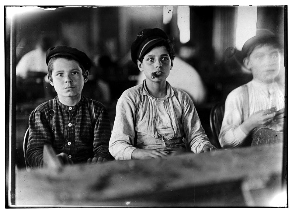 Young Cigarmakers in Englehardt & Co., Tampa, Fla. There boys looked under 14. Work was slack and youngsters were not being employed much. Labor told me in busy times many small boys and LOC cph.3b42554