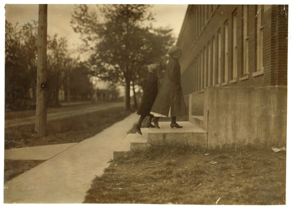 Young Girls Going to work in Friedman Shelby Shoe Company, 6-30 A.M. LOC nclc.04699