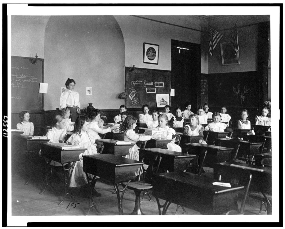 Young girls seated at desks in Washington, D.C. classroom LCCN95500486