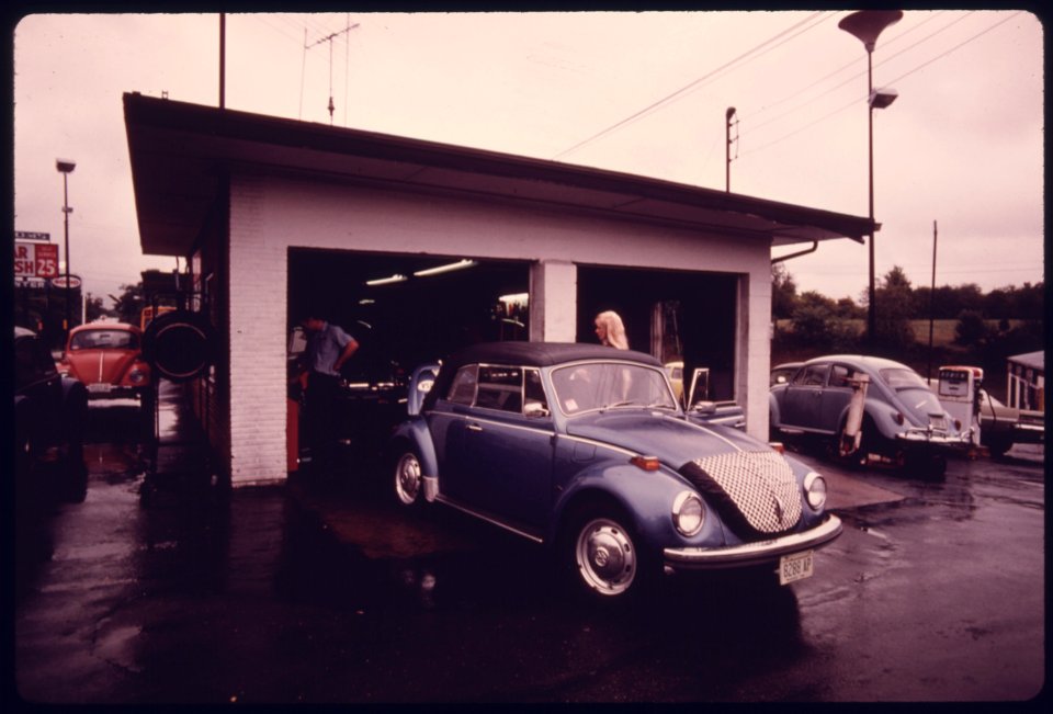 Young Woman Has Stopped at a Service Station for Engine Adjustment after Her Car Had Failed the Emissions Test at an Auto Emission Inspection Station in Downtown Cincinnati, Ohio...09-1975 (4266544574)