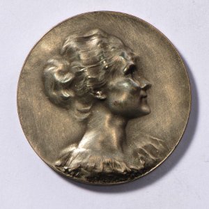 Young woman 1894-1916, medal by Pierre Theunis, Belgium, 1916, Coins and Medals Department of the Royal Library of Belgium, 2Lef 53 - 60 (recto)
