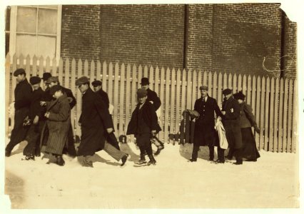 Young workers, (adolescents and younger). Manomet, Nonquitt and Nashawena Mills. Going to dinner and back to work. LOC nclc.02506