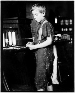 Youngster making bands, cotton mill. Clarence Noel, 11 years old. North Pownal, Vt. - NARA - 523248 photo