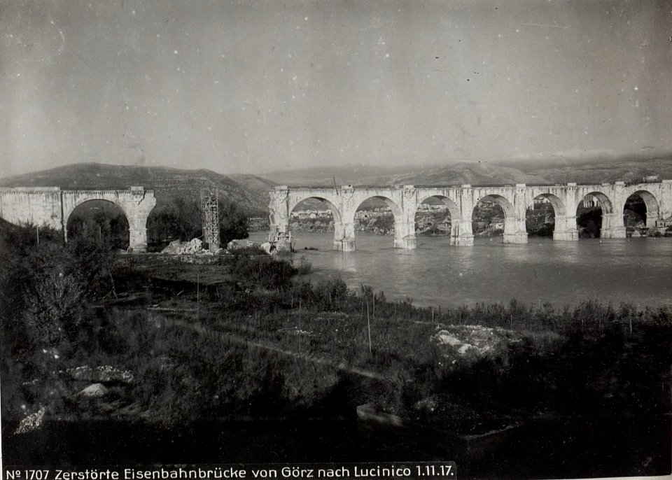 Zerstörte Eisenbahnbrücke von Görz nach Lucinico 1.11.17. (BildID 15608376)