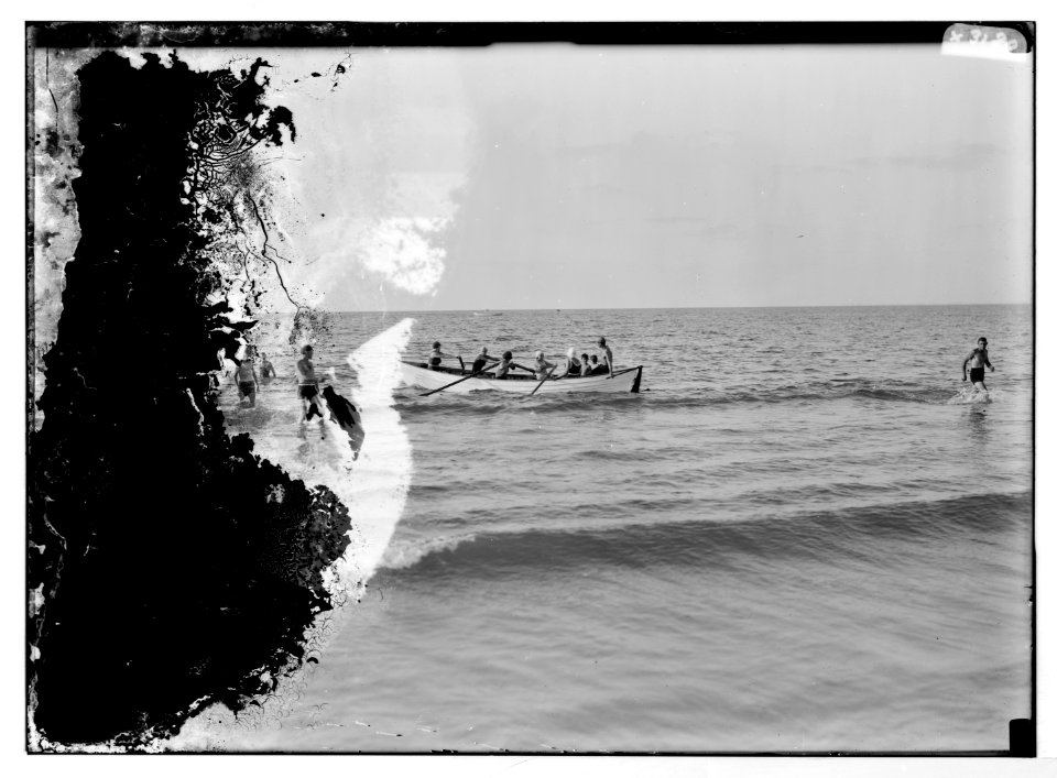 Zionist activities around Haifa. Haifa Beach. Members of the Hapoel Club off for boat drill) LOC matpc.04742