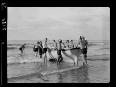 Zionist activities around Haifa. Members of Hapoel Club off for boat drill LOC matpc.15211