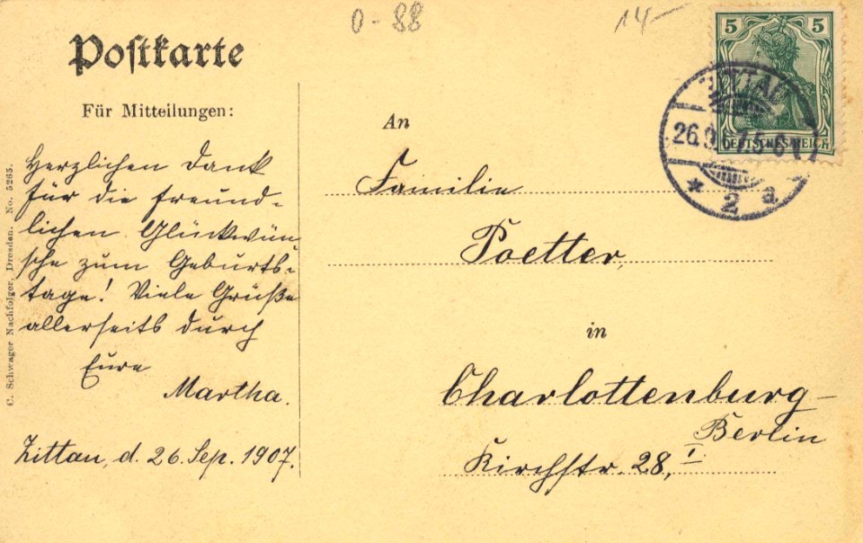 Zittau, Sachsen - An der 1. Bürgerschule (back) (Zeno Ansichtskarten)