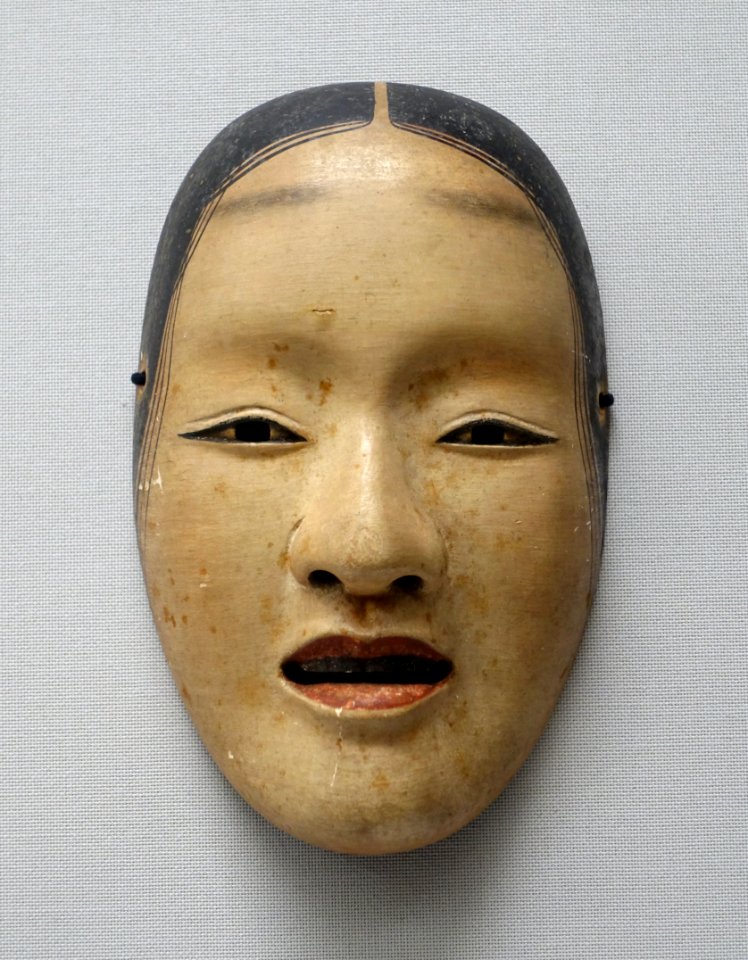 Zo'onna type noh mask, with branded mark Tenkaichi Omi, Edo period, 1600s-1700s AD, wood, polychromy - Tokyo National Museum - Ueno Park, Tokyo, Japan - DSC08963