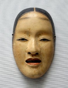 Zo'onna type noh mask, with branded mark Tenkaichi Omi, Edo period, 1600s-1700s AD, wood, polychromy - Tokyo National Museum - Ueno Park, Tokyo, Japan - DSC08963