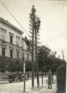 Zuführung der Leitungen bei einem höheren Kommando. Aufgenommen am 16. Juli 1916. (BildID 15477919)