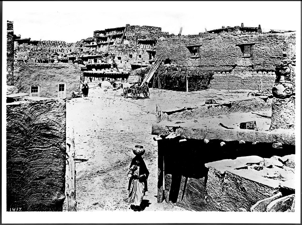 Zuni Indian pueblo showing a 6-story dwelling, 1886-1900 (CHS-1417)