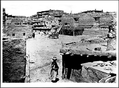 Zuni Indian pueblo showing a 6-story dwelling, 1886-1900 (CHS-1417)