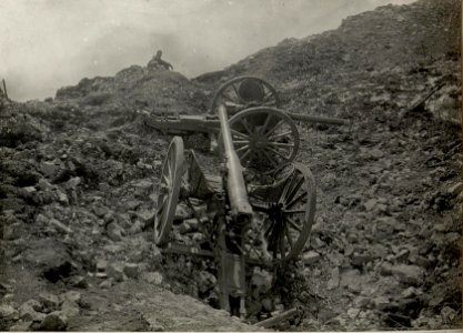 Zwei eroberte italienische Kanonen auf dem Monte Maggio. Aufgenommen am 22. Mai 1916. (BildID 15534189)