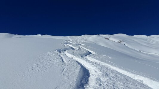 Deep snow powder snow backcountry skiiing photo
