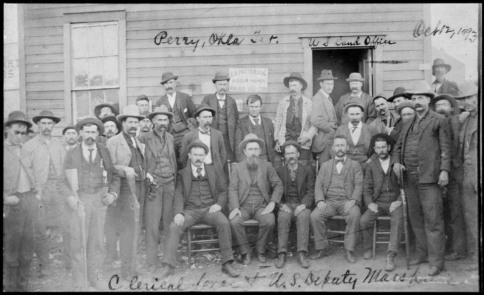 Clerical force & U.S. Deputy Marshalls, U.S. Land Office, Perry, OkIa. Ter. Oct. 12, 1893. - NARA - 516459