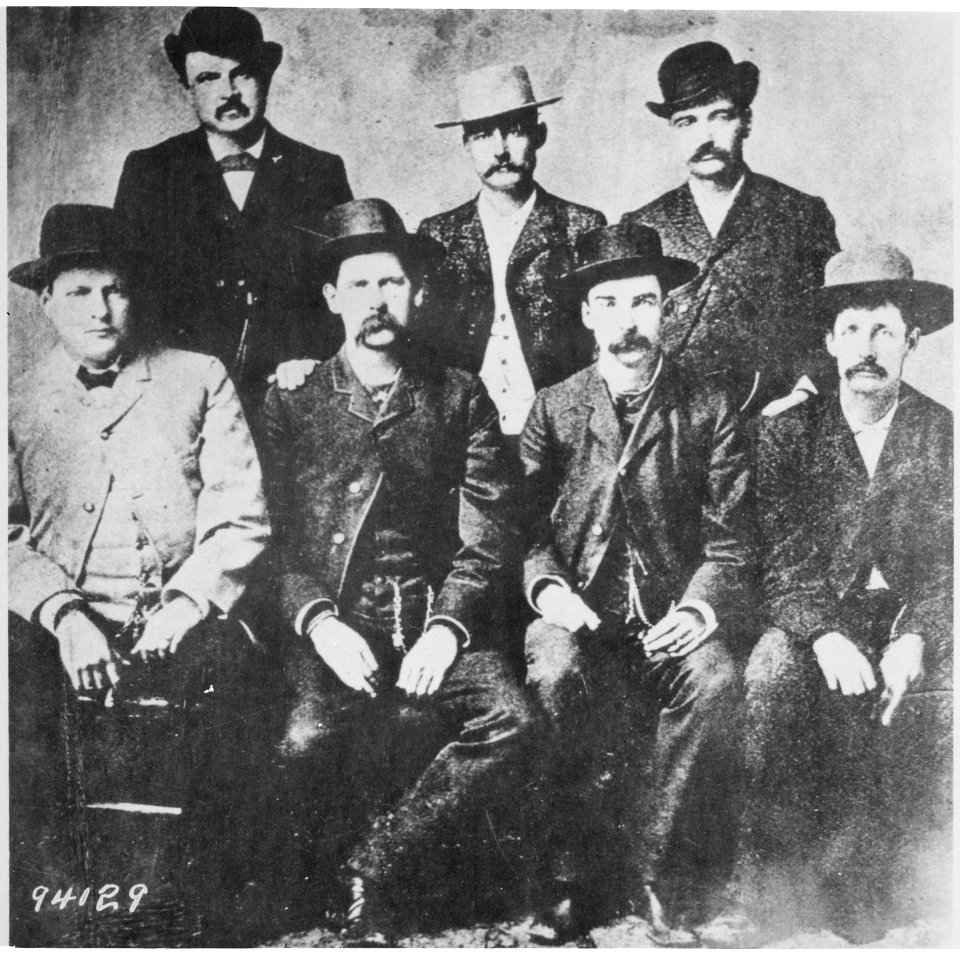 Dodge City (Kans.) Peace Commissioners. L to R, Chas. Bassett, W. H. Harris, Wyatt Earp, Luke Short, L. McLean, Bat Mas - NARA - 530990
