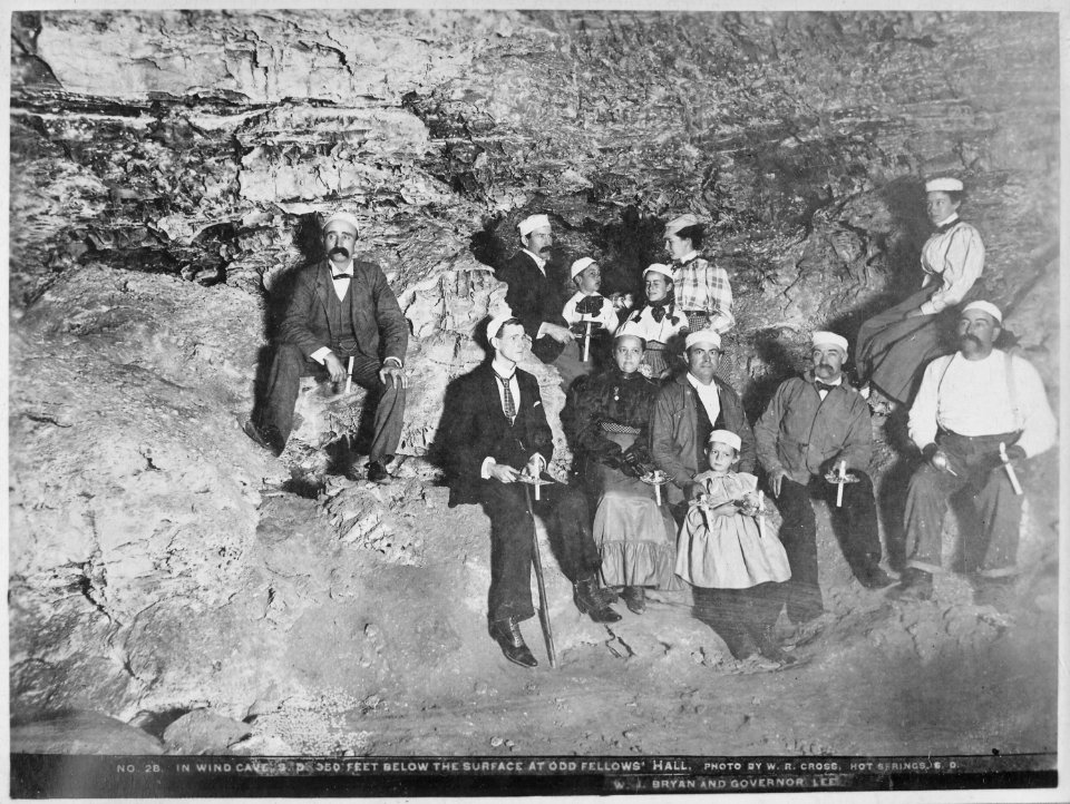 In Wind Cave, S.D. 350 feet below the surface at Odd Fellows' Hall. William Jennings Bryan and Governor Lee in center - NARA - 516430