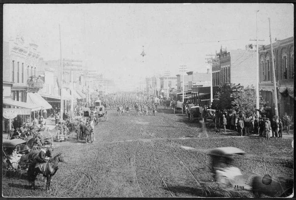 Parade of U.S. Infantry through Kearney, Nebraska, 1888. - NARA - 533173