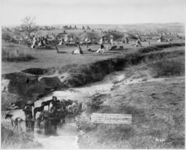 Villa of Brule. The great hostile Indian camp on River Brule near Pine Ridge, S. D. By Grabill, 1891 - NARA - 530890