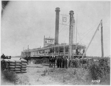 The Rosebud, historic old Missouri River boat that went up the River from Bismark, N.D. to Coalbanks in Montana, head o - NARA - 530883