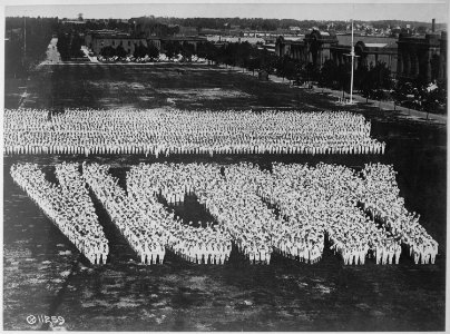 Victory spelled by men in training at Great Lakes Naval Training Station, Great Lakes, Ill. Committee on Public Inform - NARA - 530723