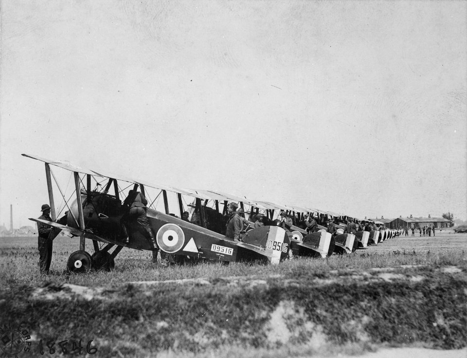 148th American Aero Squadron field. Making preparations for a daylight raid on German trenches and cities. The... - NARA - 530739