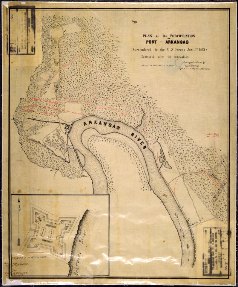 (Map and inset ground) Plan of the Fortification (Fort Hindman) at Post, Arkansas, Surrendered to the U.S. Forces... - NARA - 305724