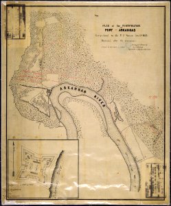 (Map and inset ground) Plan of the Fortification (Fort Hindman) at Post, Arkansas, Surrendered to the U.S. Forces... - NARA - 305724