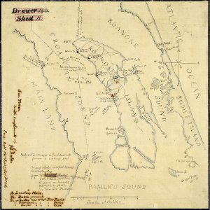 (Sketch of the action at Roanoke Island, N. C., February 8, 1862, showing Confederate defenses, positions of Federal... - NARA - 305612