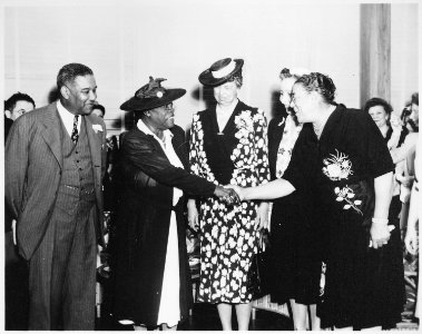 (Mary McLeod Bethune), Mrs. Eleanor Roosevelt and others at the opening of Midway Hall, one of two residence halls buil - NARA - 533032 photo