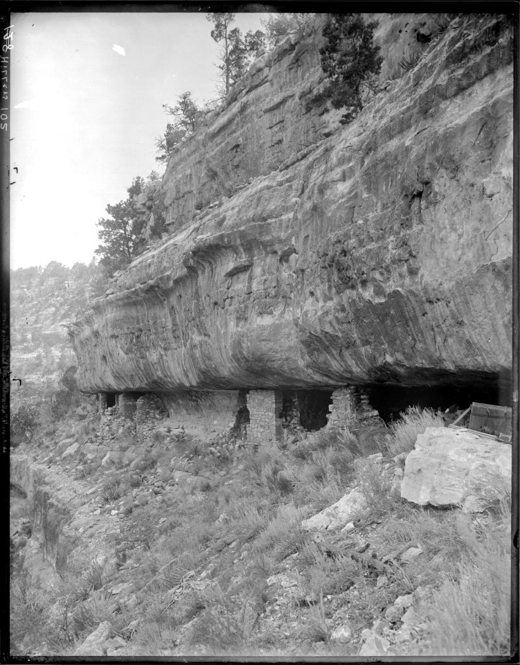 (Old No. 128) Cliff dwellings under Aubrey Limestone, Walnut Canyons Coconino County, Arizona. (Some - NARA - 517776
