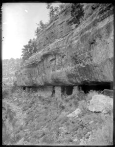 (Old No. 128) Cliff dwellings under Aubrey Limestone, Walnut Canyons Coconino County, Arizona. (Some - NARA - 517776