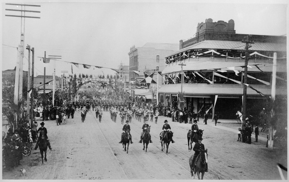 A military parade down the main street of Phoenix, Arizona, ca. 1888 - NARA - 516379