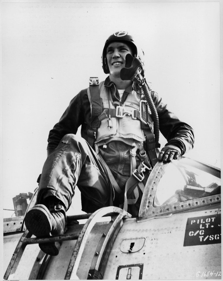 A broad smile marks the face of Capt. Garland D. Hanson, 1411 E. 5th St., Sioux Falls, S.D., as he climbs from the... - NARA - 542356