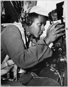 98TH BOMB WING, JAPAN-Pfc. Benjamin Livingston flys as a gunner on one of the U.S. Air Force veteran 98th Bomb... - NARA - 542359