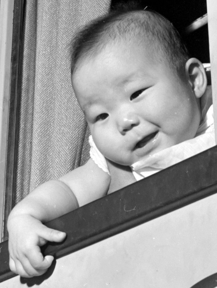 American baby face detail in September 1945- Colorado River Relocation Center, Poston, Arizona. After the final plans have been made, boxes pack . . . - NARA - 539897 (cropped)