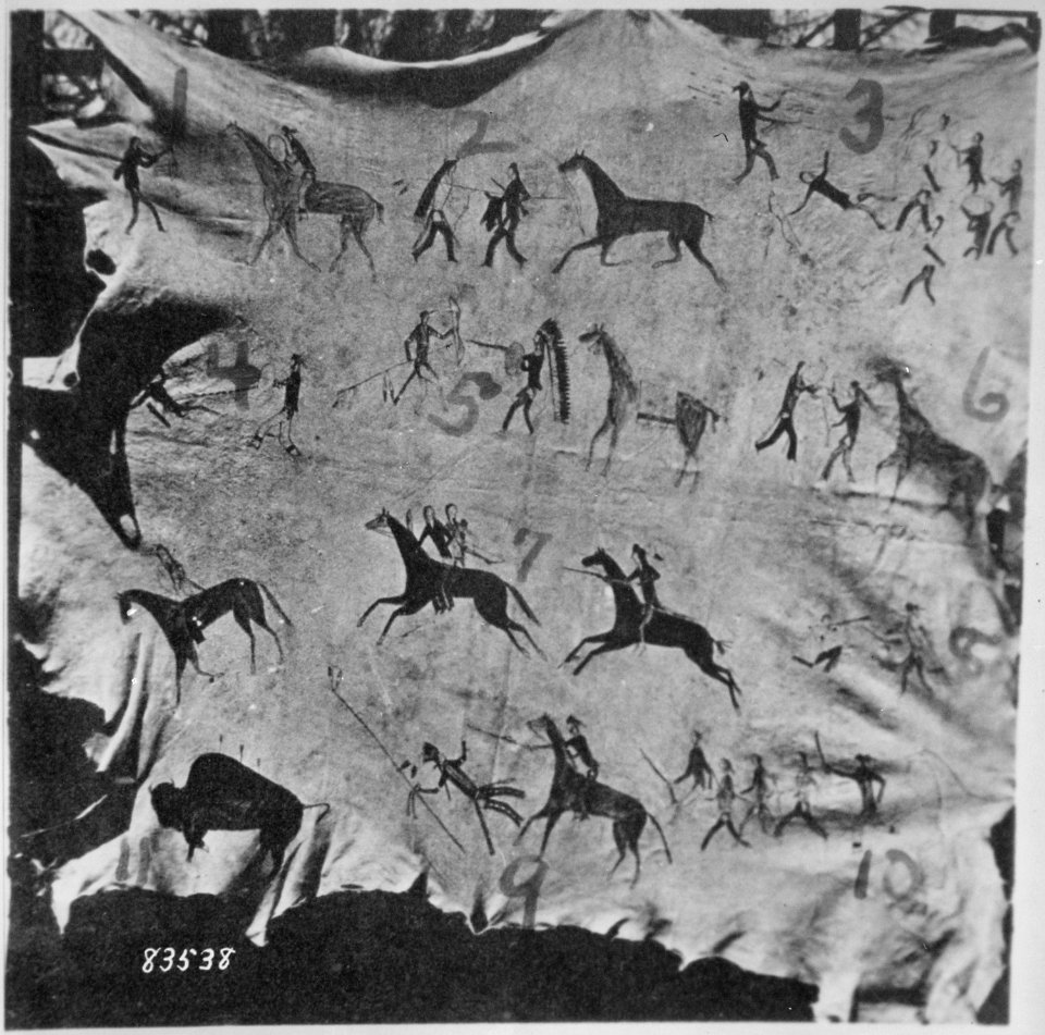 Animal skin with pictorial history of Shoshoni chief Wahakie's combats - NARA - 530876
