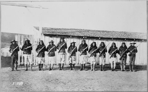 Apache scouts drilling with rifles, Fort Wingate, New Mexico - NARA - 530918
