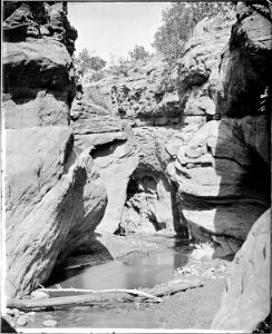 Aquarius Plateau. Tantalus Creek. Mouth of Tantalus Canyon, Garfield County, Utah. Note the - NARA - 517787