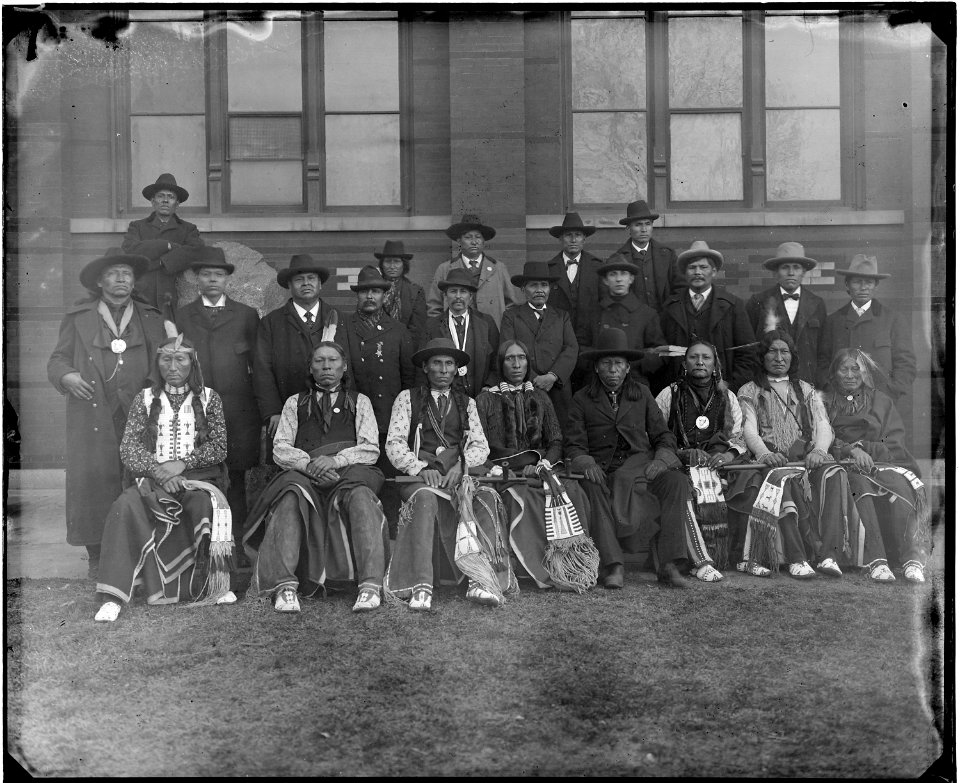 Arapaho delegation, in front of Smithsonian's Arts and Industries Building. - NARA - 523596