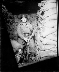 An Republic of Korea soldier guards the Panmunjom road near the United Nations delegates' base camp, Munsan-ni. - NARA - 531426