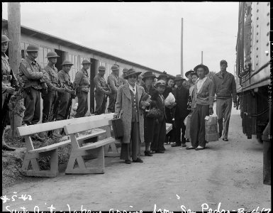 Arcadia, California. Evacuees of Japanese ancestry from San Pedro, California, arrive by special tr . . . - NARA - 537038
