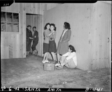 Arcadia, California. Impromptu dancing at Santa Anita assembly center for evacuees of Japanese ance . . . - NARA - 537055