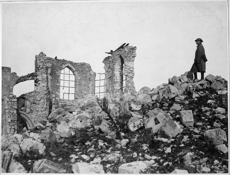 American advance northwest of Verdun. The ruined church on the crest of the captured height of Montfaucon. This was... - NARA - 530755